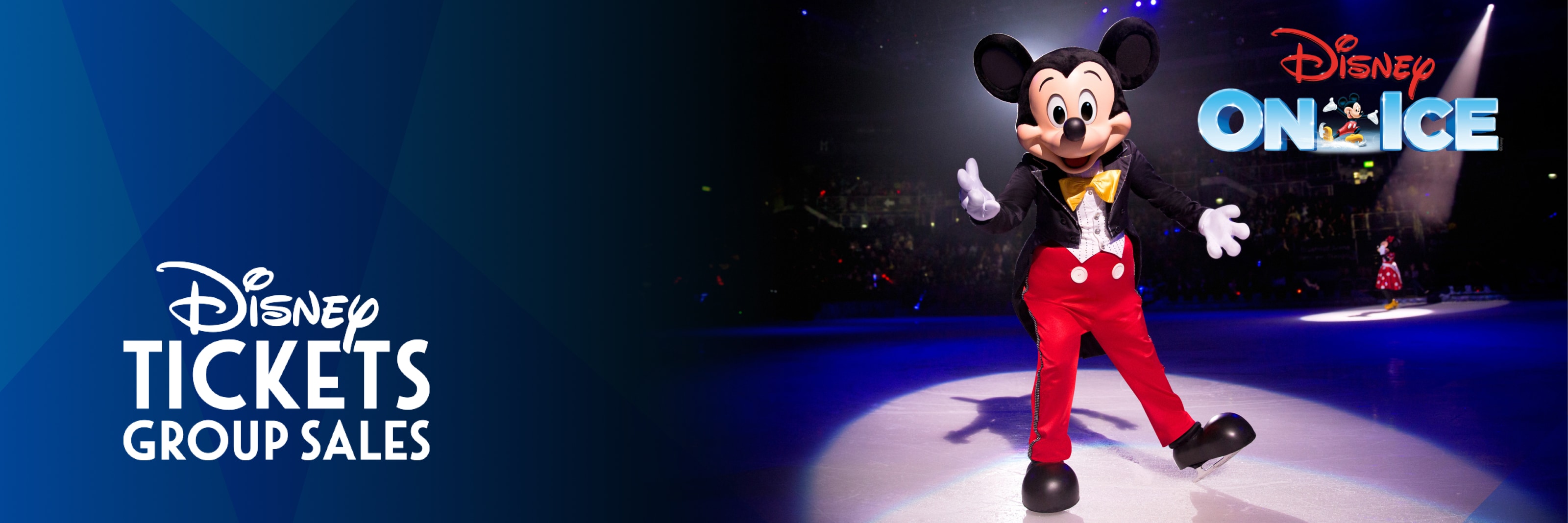 Mickey Mouse skating on ice with his hands up